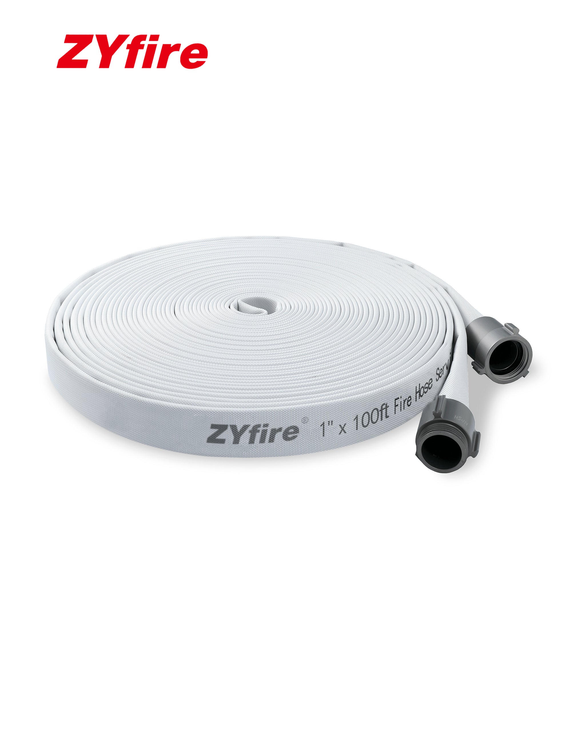 ZYfire Fire Hose - 1" ID Single Jacket EPDM Fire Hose Firefighter Hose with NPSH Aluminum Couplings White Industrial Hose Lightweight Lay Flat Water Hose for Use in Firefighting-U.S. Warehouse