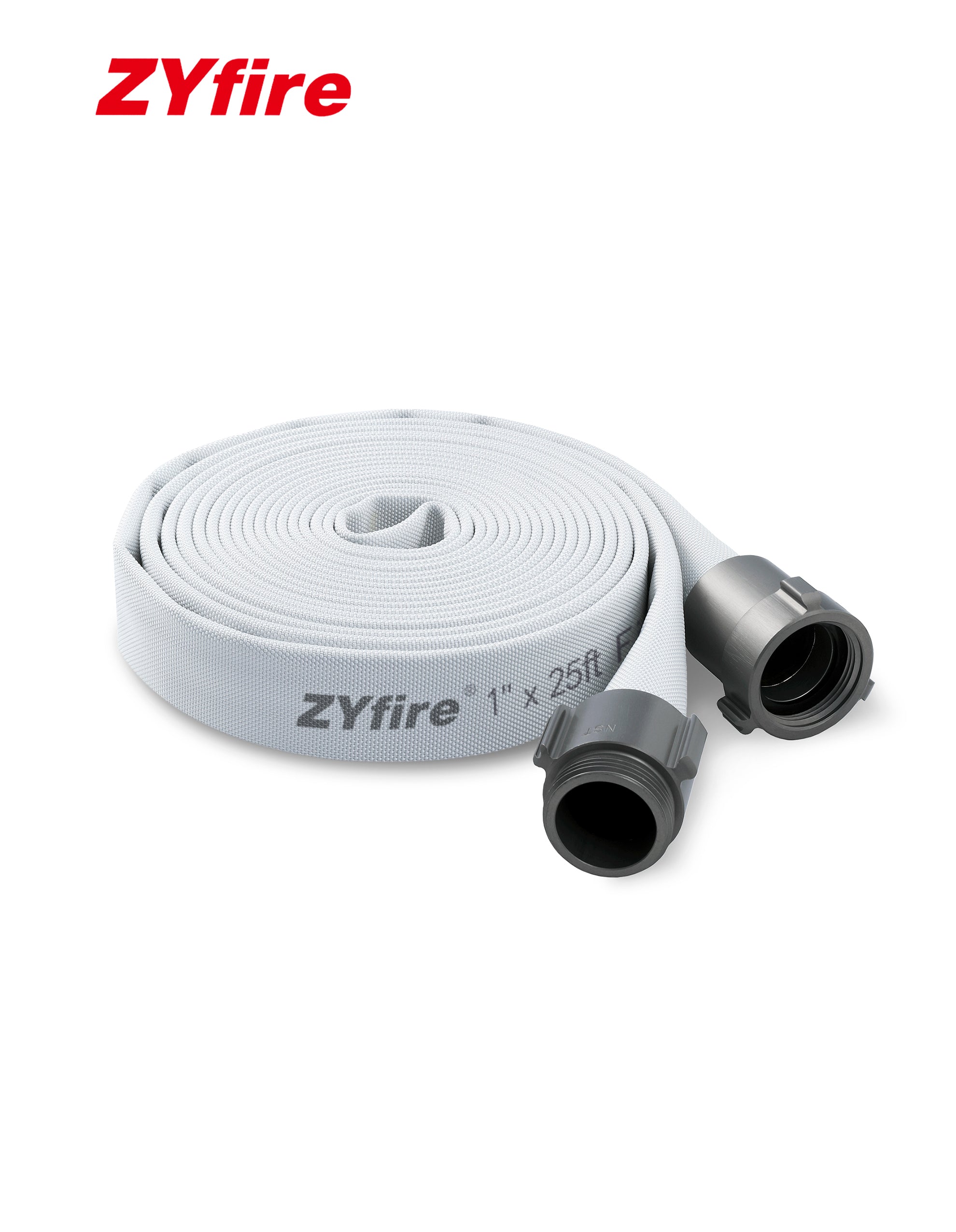 ZYfire Fire Hose - 1" ID Single Jacket EPDM Fire Hose Firefighter Hose with M × F NST/NH Aluminum Couplings White Industrial Hose Lightweight Lay Flat Water Hose for Use in Firefighting-U.S. Warehouse