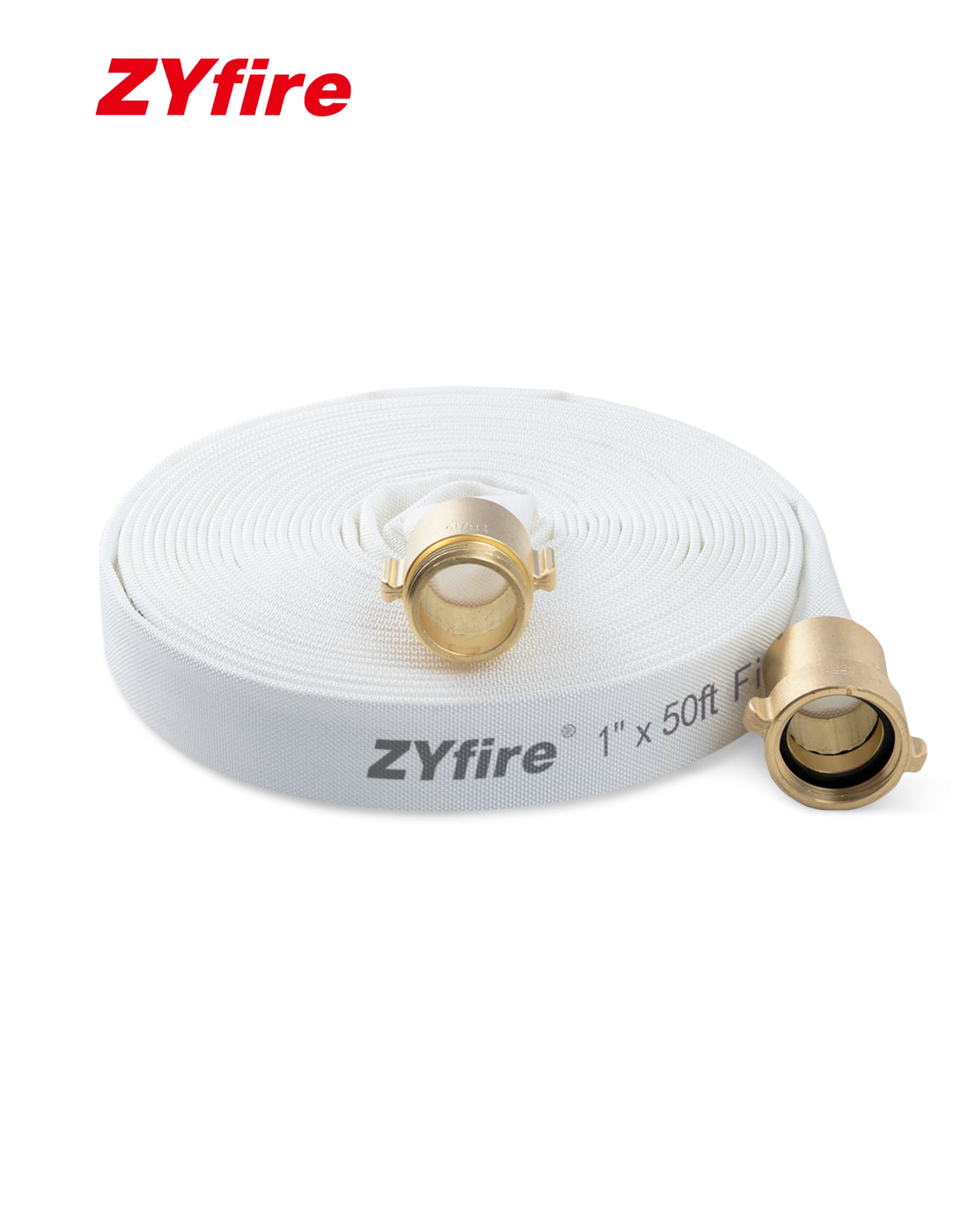 ZYfire Fire Hose - 1" ID Single Jacket TPU Fire Hose White Industrial Hose Firefighter Hose with NPSH Brass Couplings Lightweight Lay Flat Water Hose for Use in Firefighting-U.S. Warehouse