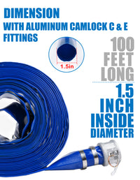 ZYfire Backwash Hose - 1-1/2" x 100 FT PVC Lay Flat Discharge Hose with Aluminum Camlock C & E Fittings Heavy Duty Reinforced Pump Discharge Hose Weather and Burst Resistant for Pool Drain, Sump Pump-U.S. Warehouse