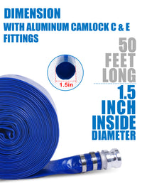 ZYfire Backwash Hose - 1-1/2" x 50 FT PVC Lay Flat Discharge Hose with Aluminum Camlock C & E Fittings Heavy Duty Reinforced Pump Discharge Hose Weather and Burst Resistant for Pool Drain, Sump Pump-U.S. Warehouse