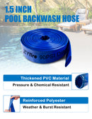 ZYfire Pool Backwash Hose with 2 Clamps - 1-1/2" x 50 FT PVC Lay Flat Discharge Hose Heavy Duty Reinforced Pool Hose Weather and Burst Resistant for Pool Drain, Sump Pump, Pool Filter-U.S. Warehouse