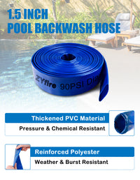 ZYfire Pool Backwash Hose with 2 Clamps - 1-1/2" x 50 FT PVC Lay Flat Discharge Hose Heavy Duty Reinforced Pool Hose Weather and Burst Resistant for Pool Drain, Sump Pump, Pool Filter-U.S. Warehouse