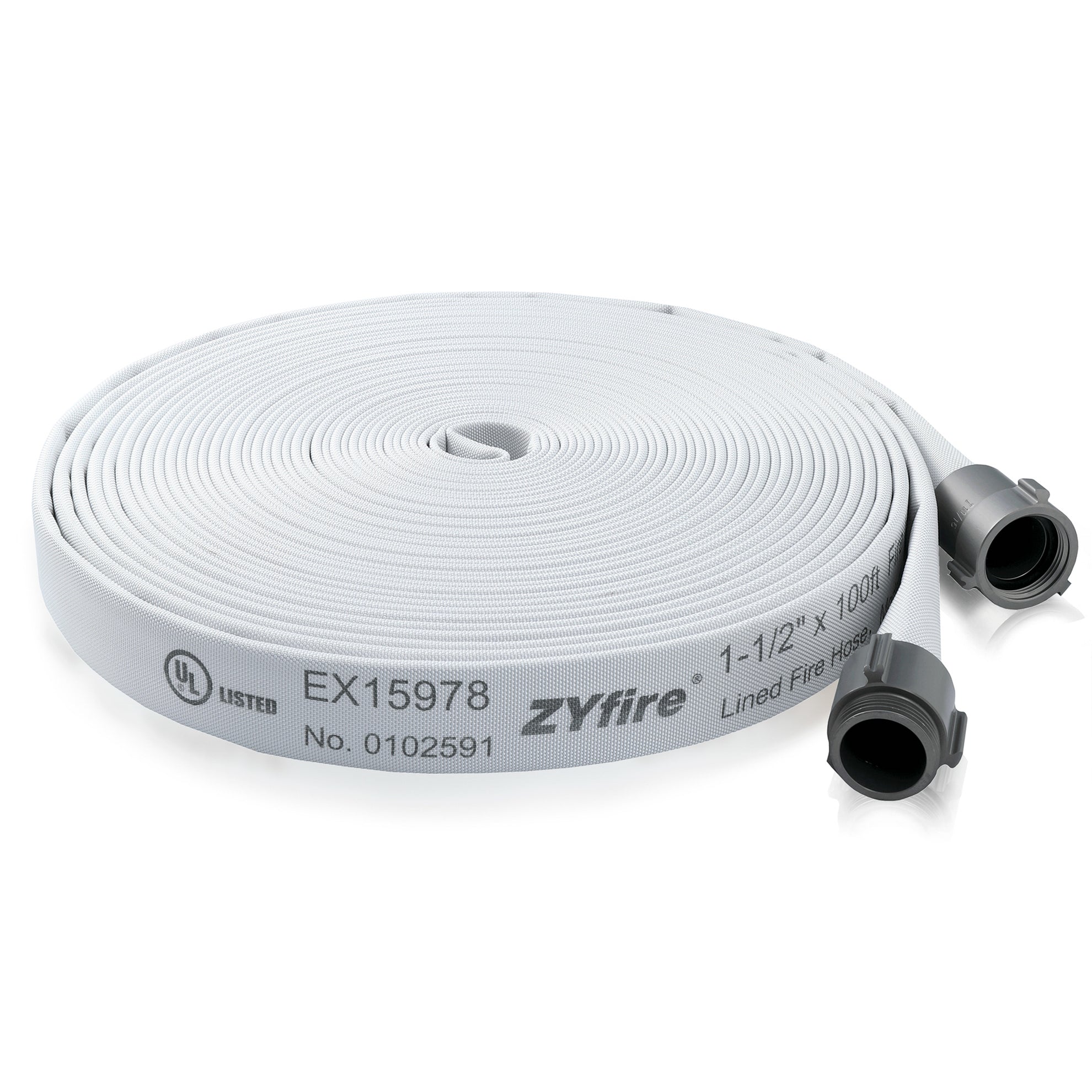 ZYfire Fire Hose - 1-1/2" ID Single Jacket EPDM Fire Hose Firefighter Hose with NPSH Aluminum Couplings White Industrial Hose Lightweight Lay Flat Water Hose for Use in Firefighting-U.S. Warehouse