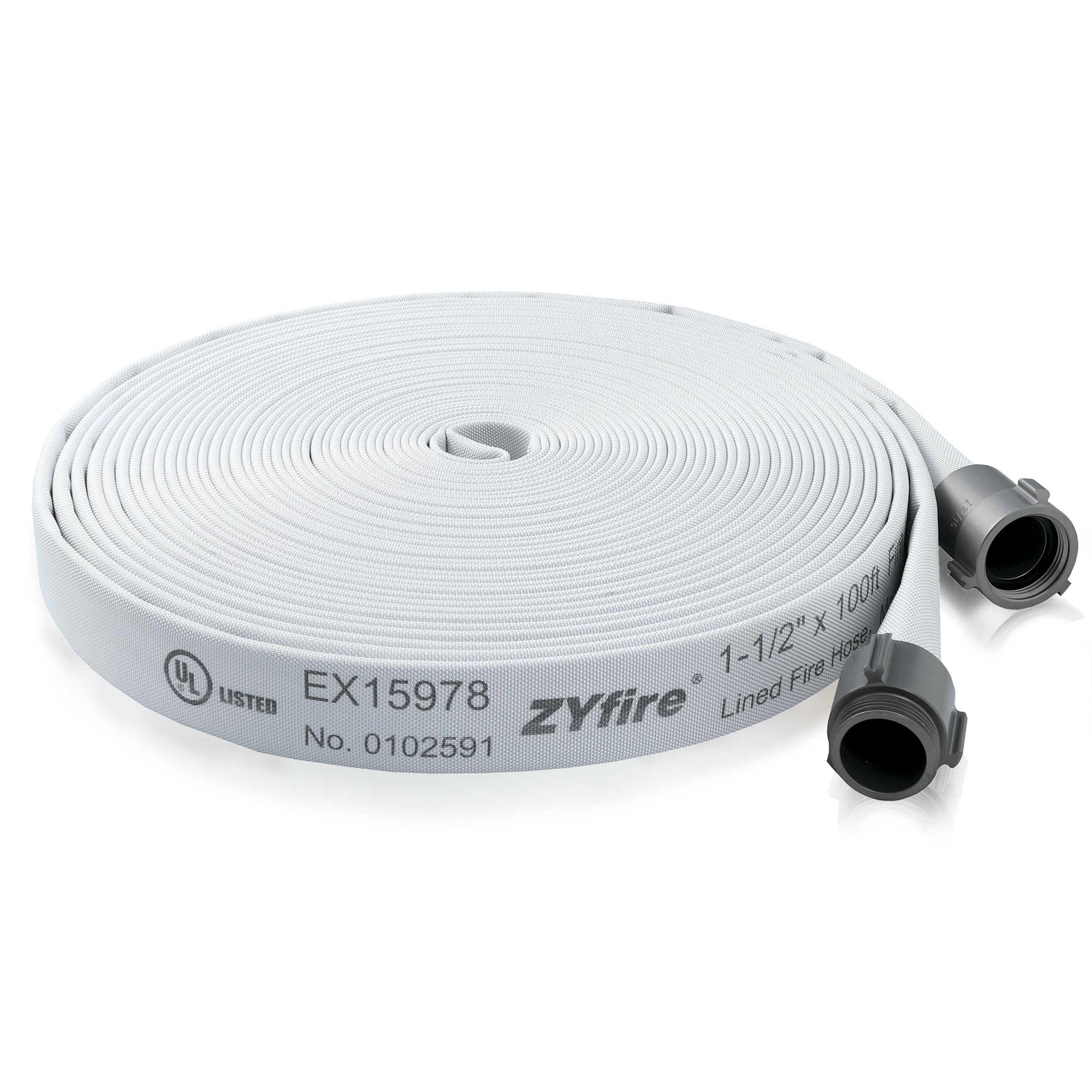 ZYfire Fire Hose - 1-1/2" ID Single Jacket EPDM Fire Hose Firefighter Hose with NPSH Aluminum Couplings White Industrial Hose Lightweight Lay Flat Water Hose for Use in Firefighting-U.S. Warehouse