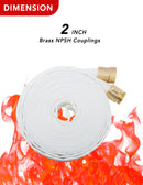 ZYfire Fire Hose - 2" ID Single Jacket TPU Fire Hose White Industrial Hose Firefighter Hose with NPSH Brass Couplings Lightweight Lay Flat Water Hose for Use in Firefighting-U.S. Warehouse