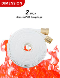ZYfire Fire Hose - 2" ID Single Jacket TPU Fire Hose White Industrial Hose Firefighter Hose with NPSH Brass Couplings Lightweight Lay Flat Water Hose for Use in Firefighting-U.S. Warehouse