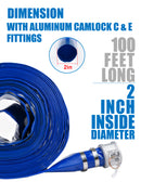 ZYfire Backwash Hose - 2" x 100 FT PVC Lay Flat Discharge Hose with Aluminum Camlock C & E Fittings Heavy Duty Reinforced Pump Discharge Hose Weather and Burst Resistant for Pool Drain, Sump Pump-U.S. Warehouse