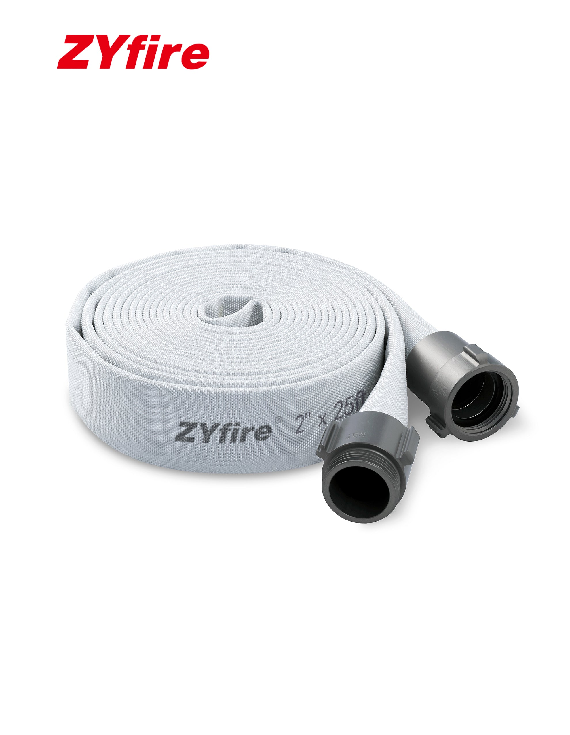 ZYfire Fire Hose - 2" ID Single Jacket EPDM Fire Hose Firefighter Hose with M × F NST/NH Aluminum Couplings White Industrial Hose Lightweight Lay Flat Water Hose for Use in Firefighting-U.S. Warehouse