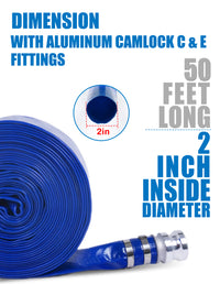 ZYfire Backwash Hose - 2" x 50 FT PVC Lay Flat Discharge Hose with Aluminum Camlock C & E Fittings Heavy Duty Reinforced Pump Discharge Hose Weather and Burst Resistant for Pool Drain, Sump Pump-U.S. Warehouse