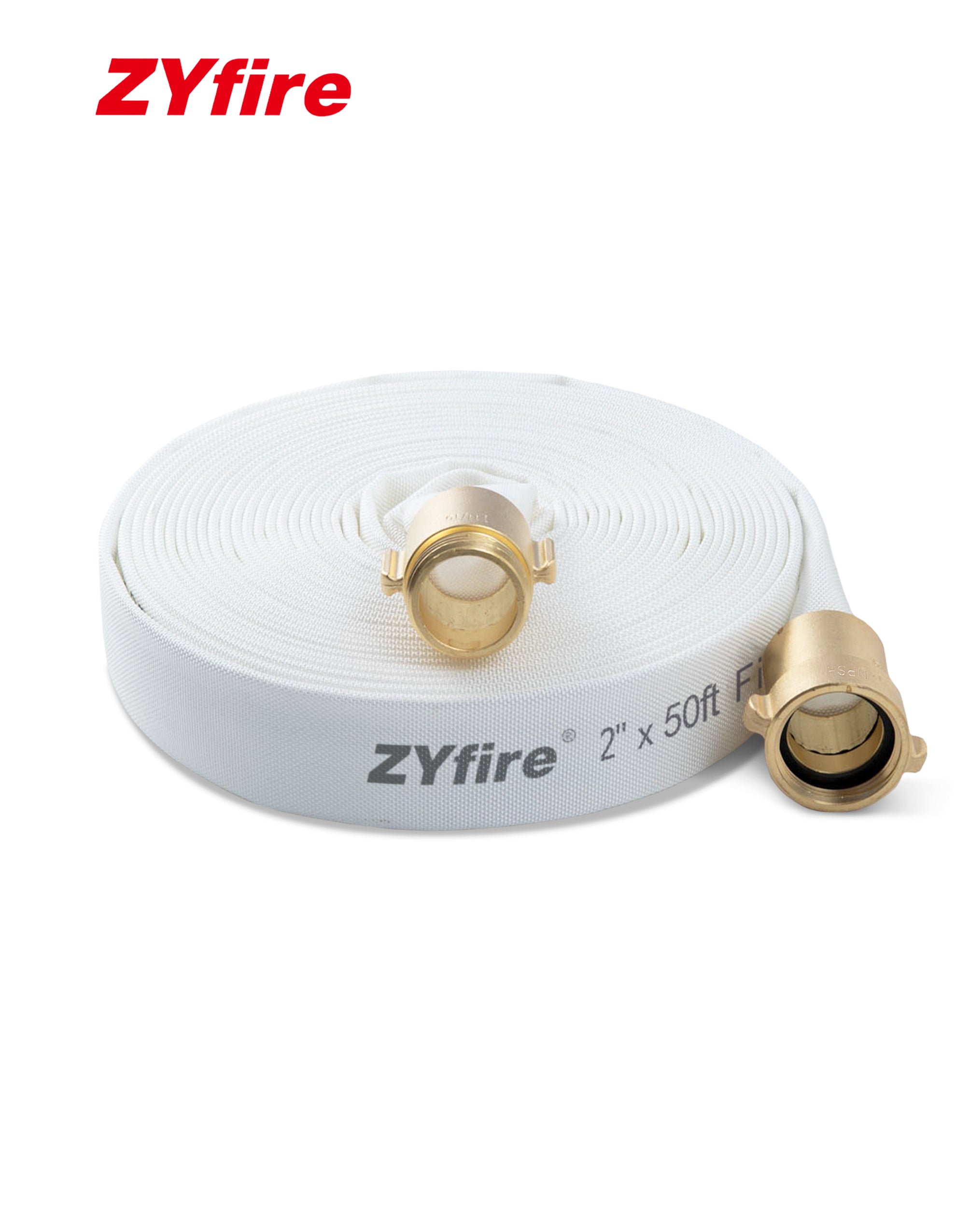 ZYfire Fire Hose - 2" ID Single Jacket TPU Fire Hose White Industrial Hose Firefighter Hose with NPSH Brass Couplings Lightweight Lay Flat Water Hose for Use in Firefighting-U.S. Warehouse