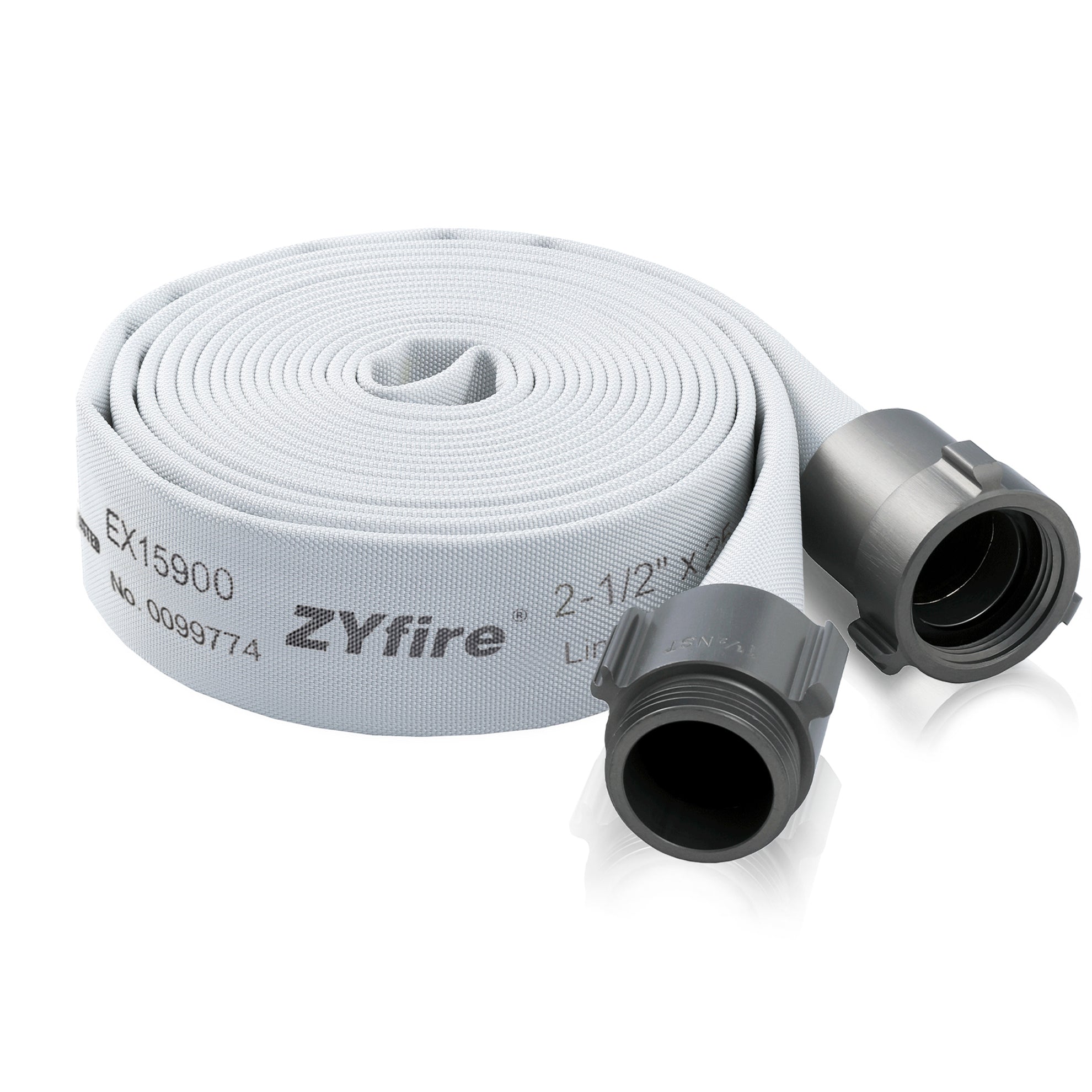 ZYfire Fire Hose - 2-1/2" ID Single Jacket EPDM Fire Hose Firefighter Hose with M × F NST/NH Aluminum Couplings White Industrial Hose Lightweight Lay Flat Water Hose for Use in Firefighting-U.S. Warehouse