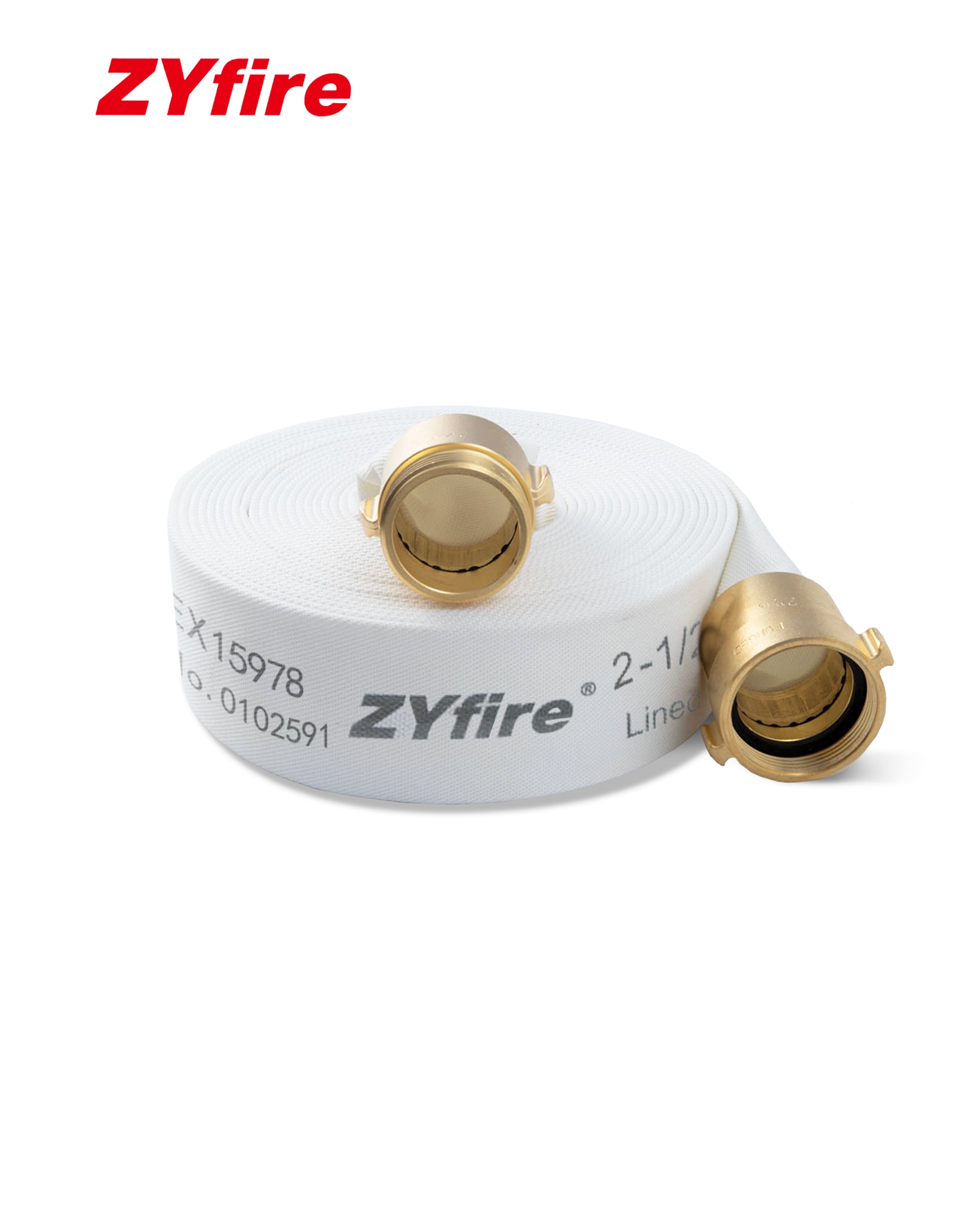 ZYfire Fire Hose - 2-1/2" ID Single Jacket TPU Fire Hose White Industrial Hose Firefighter Hose with NPSH Brass Couplings Lightweight Lay Flat Water Hose for Use in Firefighting-U.S. Warehouse