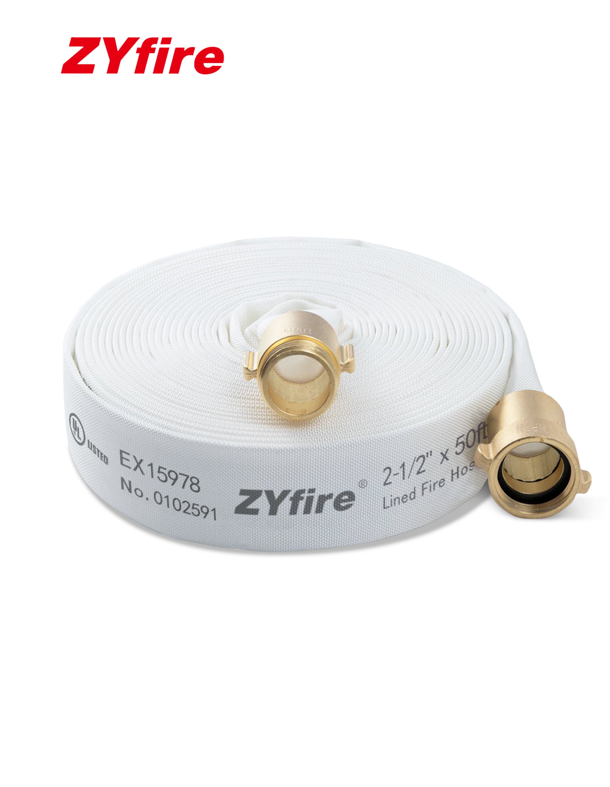 ZYfire Fire Hose - 2-1/2" ID Single Jacket TPU Fire Hose White Industrial Hose Firefighter Hose with NPSH Brass Couplings Lightweight Lay Flat Water Hose for Use in Firefighting-U.S. Warehouse
