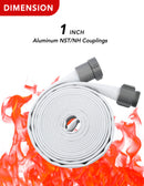 ZYfire Fire Hose - 1" ID Single Jacket EPDM Fire Hose Firefighter Hose with M × F NST/NH Aluminum Couplings White Industrial Hose Lightweight Lay Flat Water Hose for Use in Firefighting-U.S. Warehouse