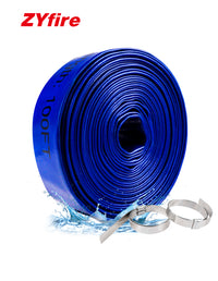 ZYfire Pool Backwash Hose with 2 Clamps - 1-1/2" x 100 FT PVC Lay Flat Discharge Hose Heavy Duty Reinforced Pool Hose Weather and Burst Resistant for Pool Drain, Sump Pump, Pool Filter-U.S. Warehouse