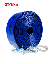 ZYfire Pool Backwash Hose with 2 Clamps - 2" x 100 FT PVC Lay Flat Discharge Hose Heavy Duty Reinforced Pool Hose Weather and Burst Resistant for Pool Drain, Sump Pump, Pool Filter-U.S. Warehouse