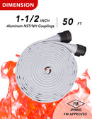 ZYfire Fire Hose - 1-1/2" ID x 50 FT Double Jacket EPDM Firefighter Hose with M x F NST/NH Aluminum Couplings 1200 PSI Burst Pressure Lightweight for Firefighting & Residential Use