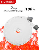 ZYfire Fire Hose - 2" ID Single Jacket EPDM Fire Hose Firefighter Hose with NPSH Aluminum Couplings White Industrial Hose Lightweight Lay Flat Water Hose for Use in Firefighting-U.S. Warehouse