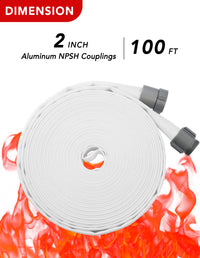 ZYfire Fire Hose - 2" ID Single Jacket EPDM Fire Hose Firefighter Hose with NPSH Aluminum Couplings White Industrial Hose Lightweight Lay Flat Water Hose for Use in Firefighting-U.S. Warehouse