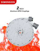 ZYfire Fire Hose - 2" ID Single Jacket EPDM Fire Hose Firefighter Hose with NPSH Aluminum Couplings White Industrial Hose Lightweight Lay Flat Water Hose for Use in Firefighting-U.S. Warehouse
