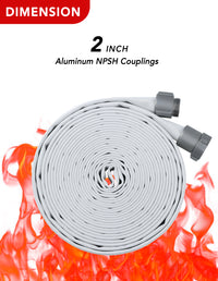 ZYfire Fire Hose - 2" ID Single Jacket EPDM Fire Hose Firefighter Hose with NPSH Aluminum Couplings White Industrial Hose Lightweight Lay Flat Water Hose for Use in Firefighting-U.S. Warehouse