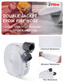 ZYfire Fire Hose - 2-1/2" ID x 50 FT Double Jacket EPDM Firefighter Hose with M x F NPSH Brass Couplings 1200 PSI Burst Pressure Lightweight for Firefighting & Residential Use