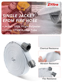 ZYfire Fire Hose - 2" ID Single Jacket EPDM Fire Hose Firefighter Hose with NPSH Aluminum Couplings White Industrial Hose Lightweight Lay Flat Water Hose for Use in Firefighting-U.S. Warehouse