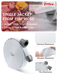 ZYfire Fire Hose - 2" ID Single Jacket EPDM Fire Hose Firefighter Hose with NPSH Aluminum Couplings White Industrial Hose Lightweight Lay Flat Water Hose for Use in Firefighting-U.S. Warehouse