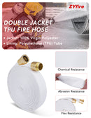 ZYfire Fire Hose - 1-1/2" ID x 50 FT Double Jacket TPU Firefighter Hose with M x F NPSH Brass Couplings 1200 PSI Burst Pressure Lightweight for Firefighting & Residential Use