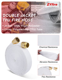 ZYfire Fire Hose - 1-1/2" ID x 50 FT Double Jacket TPU Firefighter Hose with M x F NPSH Brass Couplings 1200 PSI Burst Pressure Lightweight for Firefighting & Residential Use