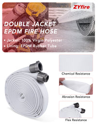 ZYfire Fire Hose - 1-1/2" ID x 50 FT Double Jacket EPDM Firefighter Hose with M x F NST/NH Aluminum Couplings 1200 PSI Burst Pressure Lightweight for Firefighting & Residential Use