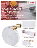 ZYfire Fire Hose - 1-1/2" ID x 50 FT Double Jacket TPU Firefighter Hose with M x F NST/NH Brass Couplings 1200 PSI Burst Pressure Lightweight for Firefighting & Residential Use