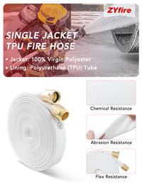 ZYfire Fire Hose - 1" ID Single Jacket TPU Fire Hose Industrial Hose Firefighter Hose with M × F NST/NH Brass Couplings Lightweight Lay Flat Water Hose for Use in Firefighting, Residential-U.S. Warehouse