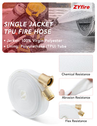ZYfire Fire Hose - 2" ID Single Jacket TPU Fire Hose Industrial Hose Firefighter Hose with M × F NST/NH Brass Couplings Lightweight Lay Flat Water Hose for Use in Firefighting, Residential-U.S. Warehouse