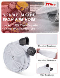 ZYfire Fire Hose - 2-1/2" ID x 50 FT Double Jacket EPDM Firefighter Hose with M x F NST/NH Aluminum Couplings 1200 PSI Burst Pressure Lightweight for Firefighting & Residential Use