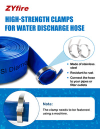 ZYfire Pool Backwash Hose with 2 Clamps - 2" x 50 FT PVC Lay Flat Discharge Hose Heavy Duty Reinforced Pool Hose Weather and Burst Resistant for Pool Drain, Sump Pump, Pool Filter-U.S. Warehouse