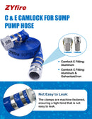 ZYfire Backwash Hose - 1-1/2" x 50 FT PVC Lay Flat Discharge Hose with Aluminum Camlock C & E Fittings Heavy Duty Reinforced Pump Discharge Hose Weather and Burst Resistant for Pool Drain, Sump Pump-U.S. Warehouse