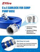 ZYfire Backwash Hose - 1-1/2" x 100 FT PVC Lay Flat Discharge Hose with Aluminum Camlock C & E Fittings Heavy Duty Reinforced Pump Discharge Hose Weather and Burst Resistant for Pool Drain, Sump Pump-U.S. Warehouse