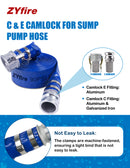 ZYfire Backwash Hose - 2" x 50 FT PVC Lay Flat Discharge Hose with Aluminum Camlock C & E Fittings Heavy Duty Reinforced Pump Discharge Hose Weather and Burst Resistant for Pool Drain, Sump Pump-U.S. Warehouse