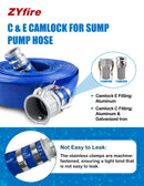 ZYfire Backwash Hose - 2" x 100 FT PVC Lay Flat Discharge Hose with Aluminum Camlock C & E Fittings Heavy Duty Reinforced Pump Discharge Hose Weather and Burst Resistant for Pool Drain, Sump Pump-U.S. Warehouse