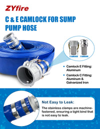 ZYfire Backwash Hose - 2" x 100 FT PVC Lay Flat Discharge Hose with Aluminum Camlock C & E Fittings Heavy Duty Reinforced Pump Discharge Hose Weather and Burst Resistant for Pool Drain, Sump Pump-U.S. Warehouse