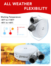 ZYfire Fire Hose - 2-1/2" ID Single Jacket EPDM Fire Hose Firefighter Hose with NPSH Aluminum Couplings White Industrial Hose Lightweight Lay Flat Water Hose for Use in Firefighting-U.S. Warehouse