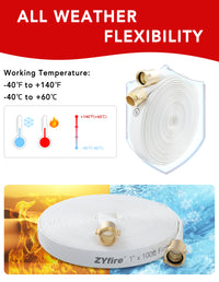 ZYfire Fire Hose - 1" ID Single Jacket TPU Fire Hose Industrial Hose Firefighter Hose with M × F NST/NH Brass Couplings Lightweight Lay Flat Water Hose for Use in Firefighting, Residential-U.S. Warehouse