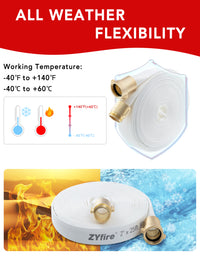 ZYfire Fire Hose - 2" ID Single Jacket TPU Fire Hose Industrial Hose Firefighter Hose with M × F NST/NH Brass Couplings Lightweight Lay Flat Water Hose for Use in Firefighting, Residential-U.S. Warehouse