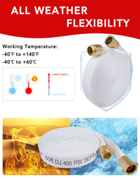 ZYfire Fire Hose - 1-1/2" ID x 50 FT Double Jacket TPU Firefighter Hose with M x F NPSH Brass Couplings 1200 PSI Burst Pressure Lightweight for Firefighting & Residential Use