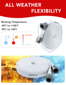 ZYfire Fire Hose - 2" ID Single Jacket EPDM Fire Hose Firefighter Hose with NPSH Aluminum Couplings White Industrial Hose Lightweight Lay Flat Water Hose for Use in Firefighting-U.S. Warehouse