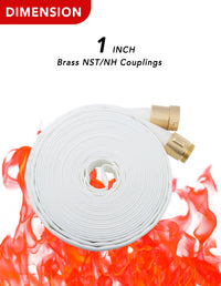 ZYfire Fire Hose - 1" ID Single Jacket TPU Fire Hose Industrial Hose Firefighter Hose with M × F NST/NH Brass Couplings Lightweight Lay Flat Water Hose for Use in Firefighting, Residential-U.S. Warehouse