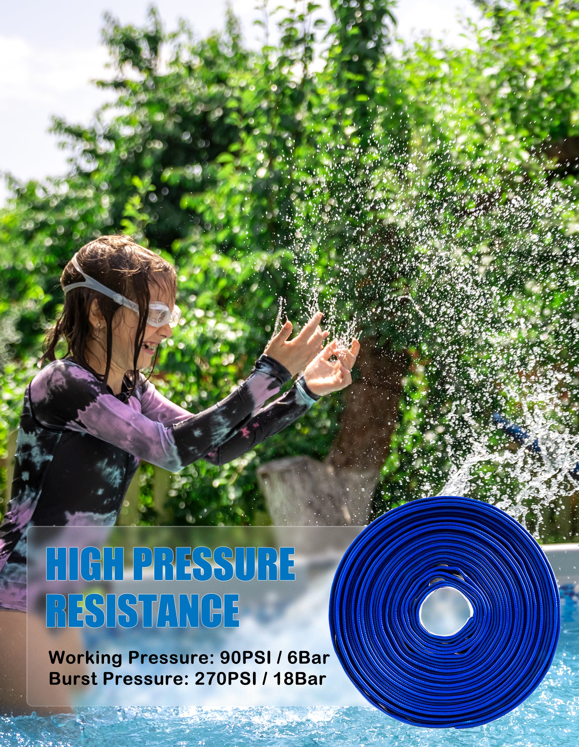 ZYfire Pool Backwash Hose with 2 Clamps - 1-1/2" x 100 FT PVC Lay Flat Discharge Hose Heavy Duty Reinforced Pool Hose Weather and Burst Resistant for Pool Drain, Sump Pump, Pool Filter-U.S. Warehouse