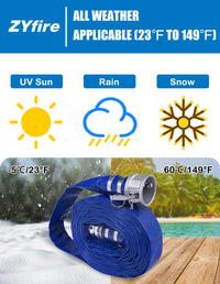 ZYfire Backwash Hose - 1-1/2" x 50 FT PVC Lay Flat Discharge Hose with Aluminum Camlock C & E Fittings Heavy Duty Reinforced Pump Discharge Hose Weather and Burst Resistant for Pool Drain, Sump Pump-U.S. Warehouse